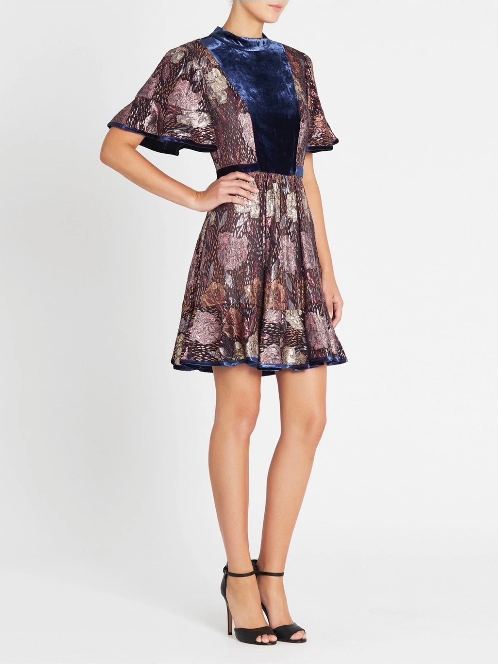 Rebecca Taylor Glistening Rose Velvet & Metallic Brocade Silk Dress Whimsigoth